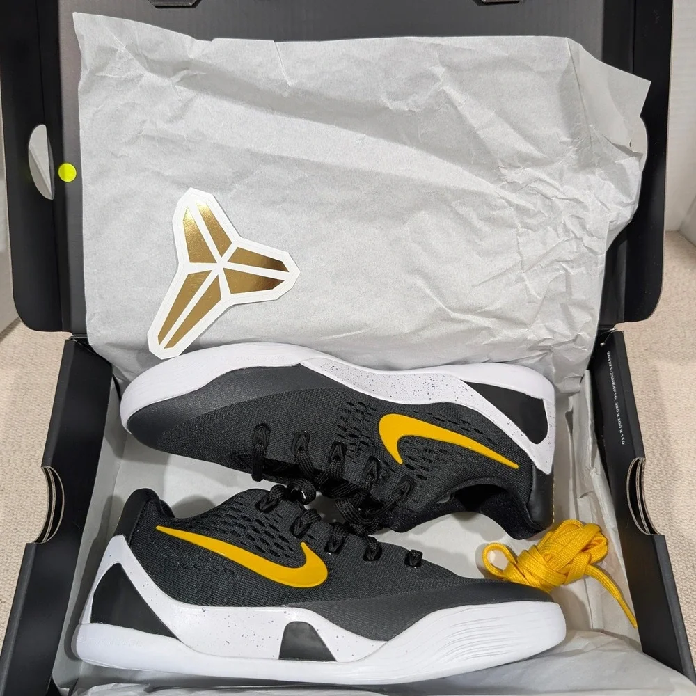 Nike Kobe IX Low EM GS Black University Gold White 6.5Y Women's 8 Sneakers NIB